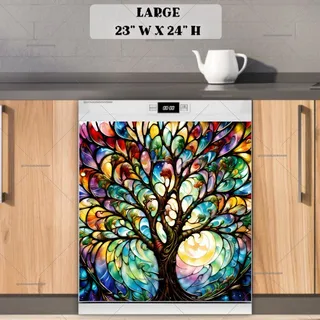 Preview of Colorful Stained Glass Tree magnet in Large size.