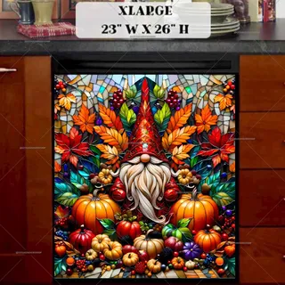 Preview of Stained Glass Thanksgiving Gnome magnet in Extra Large size.