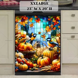 Preview of Stained Glass Thanksgiving Chickadees magnet in XX Large size.