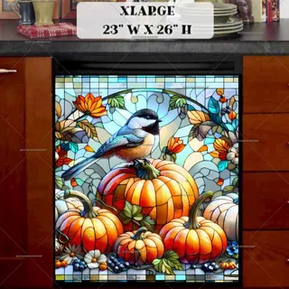 Preview of Stained Glass Autumn Chickadee magnet in Extra Large size.