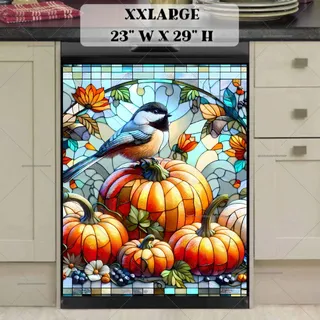 Preview of Stained Glass Autumn Chickadee magnet in XX Large size.