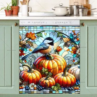 Preview of Stained Glass Autumn Chickadee magnet.