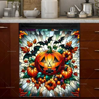 Preview of Stained Glass Halloween Pumpkin magnet.