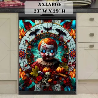 Preview of Creepy Stained Glass Halloween Doll magnet in XX Large size.