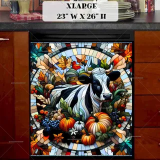 Preview of Stained Glass Autumn Cow magnet in Extra Large size.