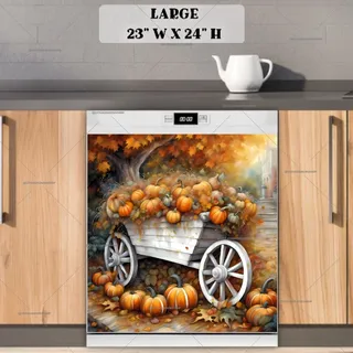 Preview of White Wheel Barrel with Pumpkins magnet in Large size.