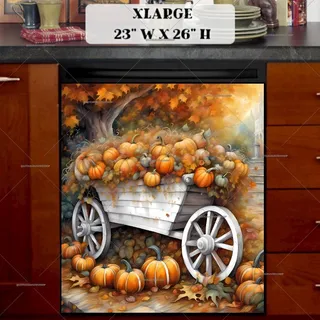 Preview of White Wheel Barrel with Pumpkins magnet in Extra Large size.