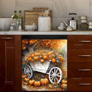 Preview of White Wheel Barrel with Pumpkins magnet.