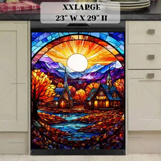 Preview of Stained Glass Autumn Village magnet in XX Large size.