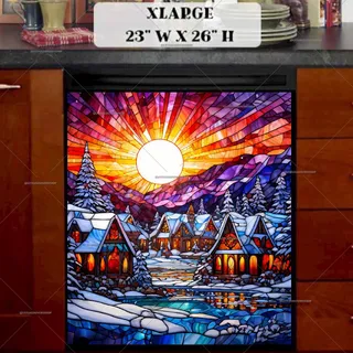 Preview of Stained Glass Christmas Village magnet in Extra Large size.