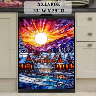 Preview of Stained Glass Christmas Village magnet in XX Large size.