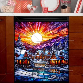 Preview of Stained Glass Christmas Village magnet.