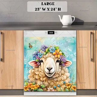 Preview of Whimsical Flower Sheep magnet in Large size.