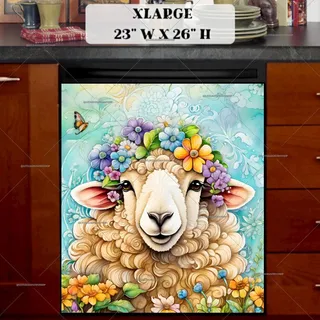 Preview of Whimsical Flower Sheep magnet in Extra Large size.