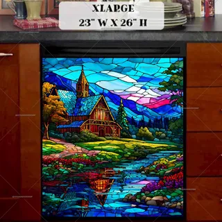 Preview of Stained Glass Summer Farmhouse magnet in Extra Large size.