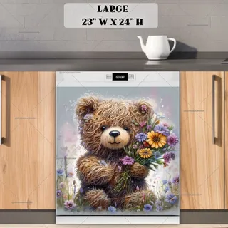 Preview of Cute Teddy Bear with Flowers magnet in Large size.