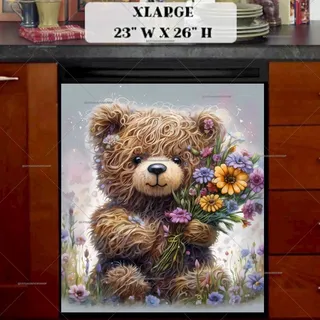 Preview of Cute Teddy Bear with Flowers magnet in Extra Large size.