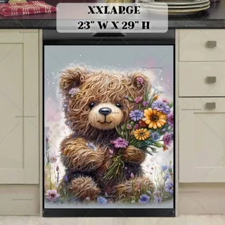 Preview of Cute Teddy Bear with Flowers magnet in XX Large size.