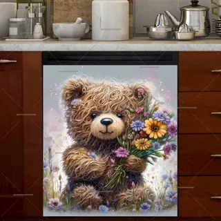 Preview of Cute Teddy Bear with Flowers magnet.