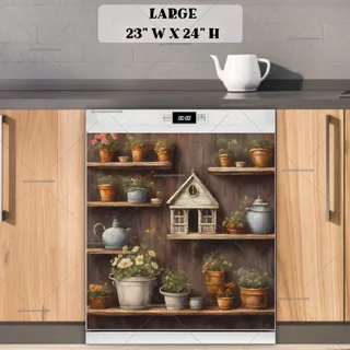 Preview of Rustic Farmhouse Shelves with Flowers magnet in Large size.