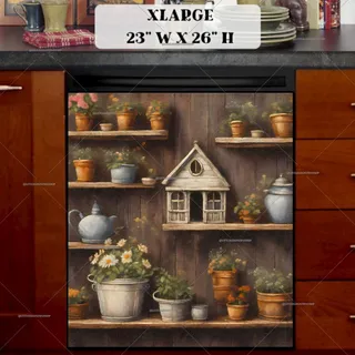 Preview of Rustic Farmhouse Shelves with Flowers magnet in Extra Large size.