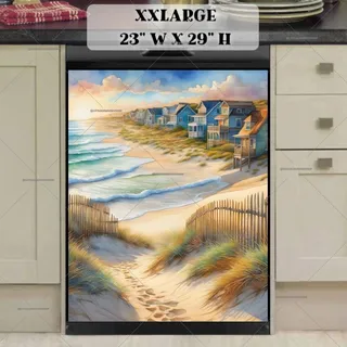 Preview of Summer Beach with Cottages magnet in XX Large size.