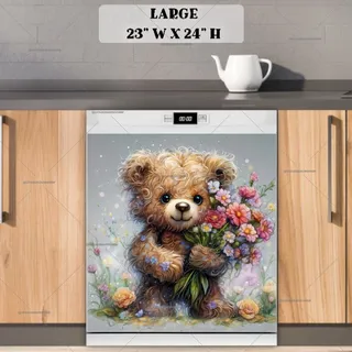 Preview of Adorable Teddy Bear with Flowers magnet in Large size.