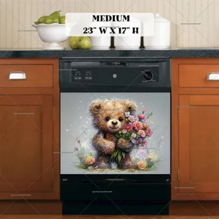 Preview of Adorable Teddy Bear with Flowers magnet in Medium size.