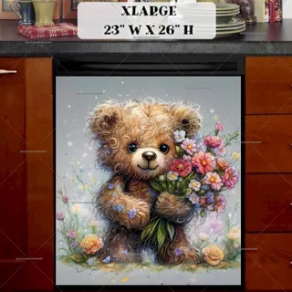 Preview of Adorable Teddy Bear with Flowers magnet in Extra Large size.