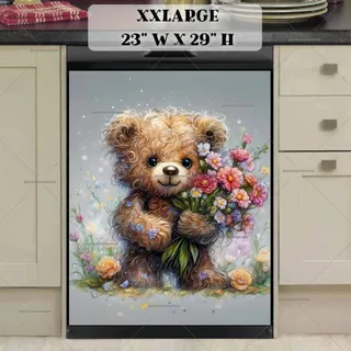 Preview of Adorable Teddy Bear with Flowers magnet in XX Large size.