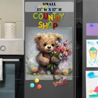 Preview of Adorable Teddy Bear with Flowers magnet in Small size.