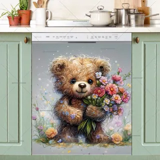 Preview of Adorable Teddy Bear with Flowers magnet.