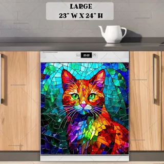 Preview of Colorful Stained Glass Cat magnet in Large size.