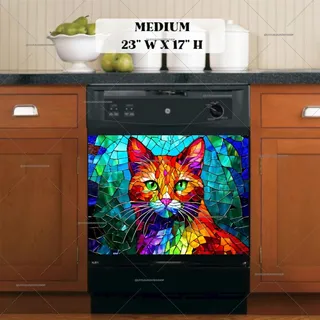 Preview of Colorful Stained Glass Cat magnet in Medium size.