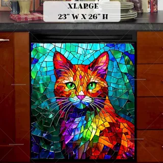 Preview of Colorful Stained Glass Cat magnet in Extra Large size.