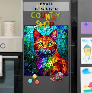 Preview of Colorful Stained Glass Cat magnet in Small size.