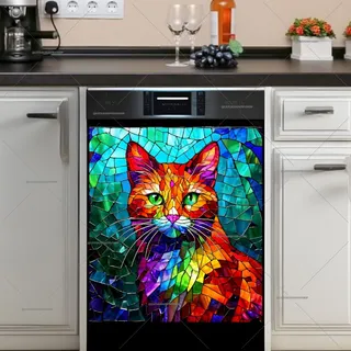 Preview of Colorful Stained Glass Cat magnet.