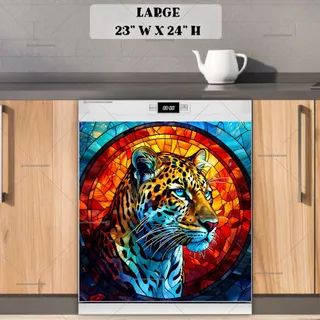 Preview of Colorful Stained Glass Leopard magnet in Large size.