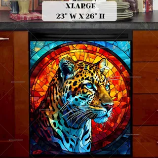 Preview of Colorful Stained Glass Leopard magnet in Extra Large size.