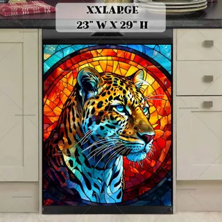 Preview of Colorful Stained Glass Leopard magnet in XX Large size.