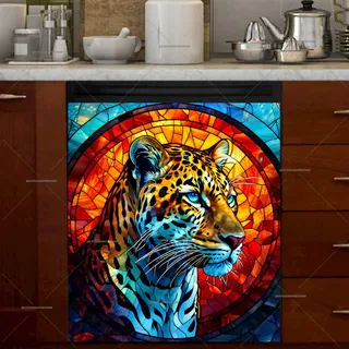 Preview of Colorful Stained Glass Leopard magnet.