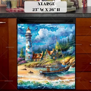 Preview of Lighthouse and Fishing Boat magnet in Extra Large size.