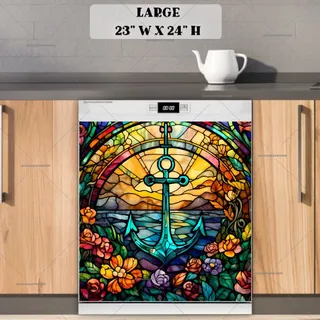 Preview of Stained Glass Anchor and Flowers magnet in Large size.