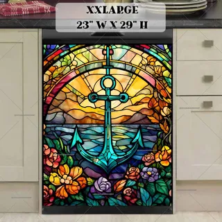 Preview of Stained Glass Anchor and Flowers magnet in XX Large size.