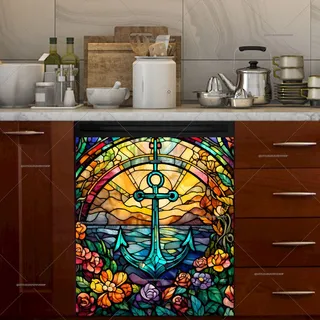 Preview of Stained Glass Anchor and Flowers magnet.