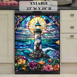 Preview of Stained Glass Lighthouse and Flowers magnet in XX Large size.