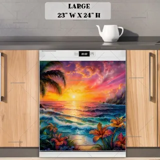 Preview of Sunset Beach and Hibiscus Flowers magnet in Large size.