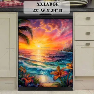 Preview of Sunset Beach and Hibiscus Flowers magnet in XX Large size.