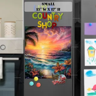 Preview of Sunset Beach and Hibiscus Flowers magnet in Small size.