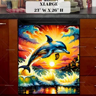 Preview of Jumping Dolphin in the Sunset magnet in Extra Large size.